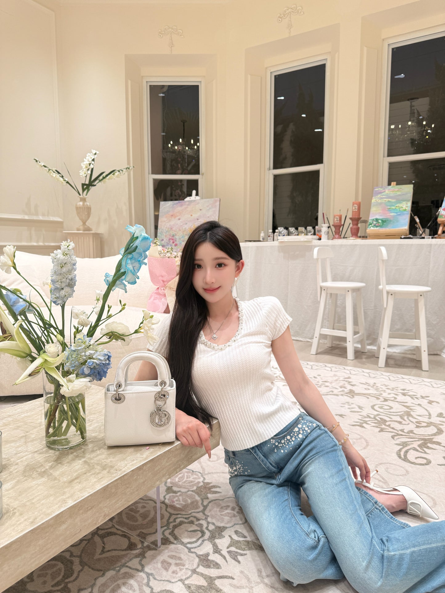 [Basic] Summer V-neck Glitter Top (QF026)