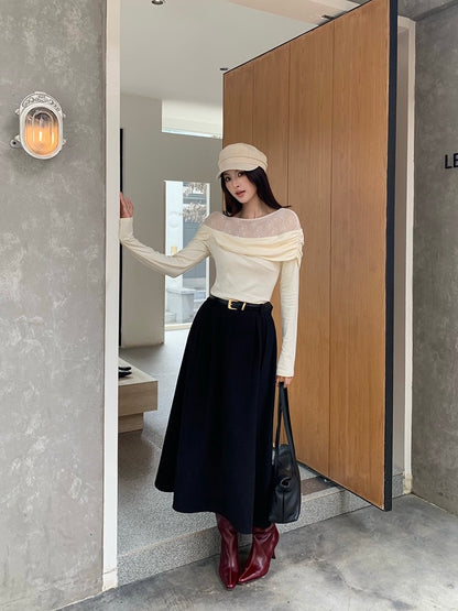 [Versatile] Pleated Long Skirt(with belt)