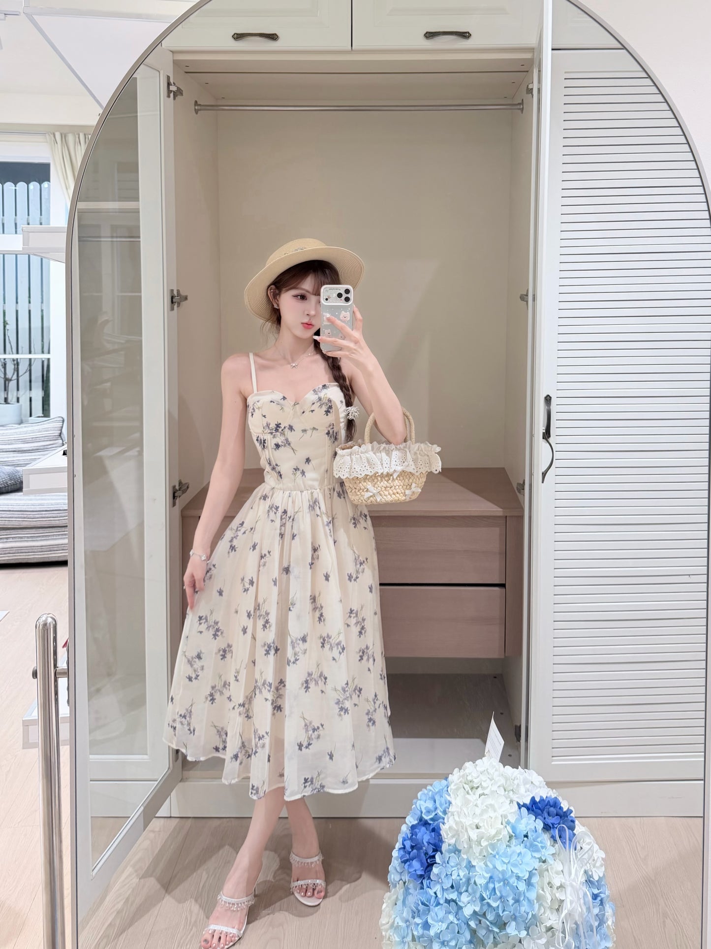 [Artistic] Purple/Blue Floral Sweetheart Neckline Dress (QF066)