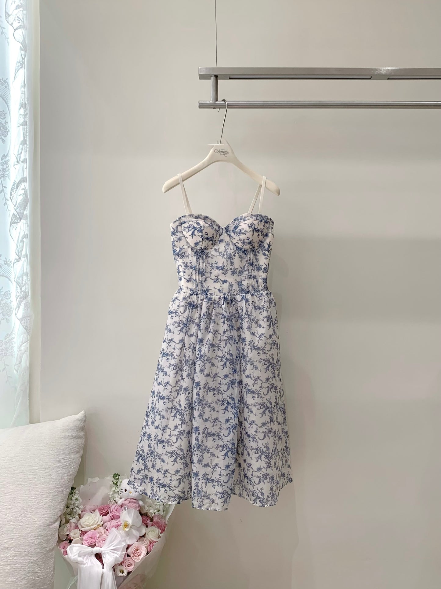 [Artistic] Purple/Blue Floral Sweetheart Neckline Dress (QF066)