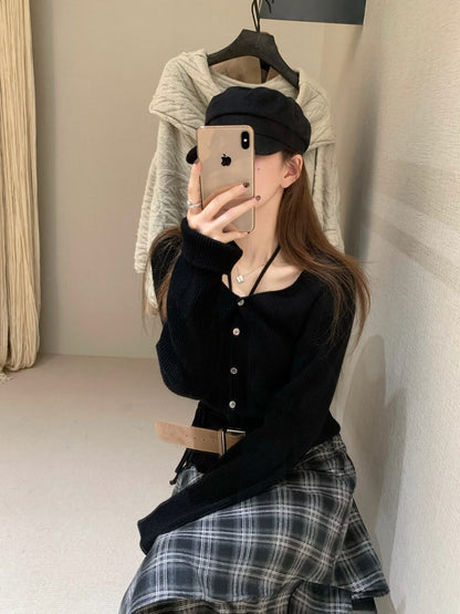 [Fashion] Designer Plaid Long Skirt (with belt)