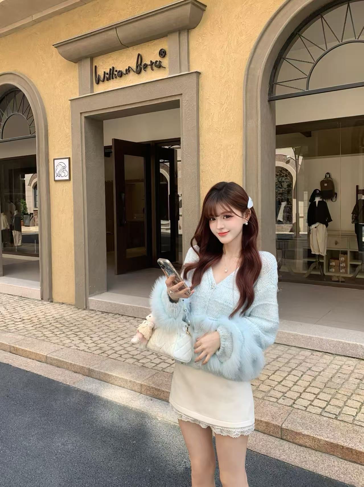 [Fluffy] Fox fur + Wool Cardigan