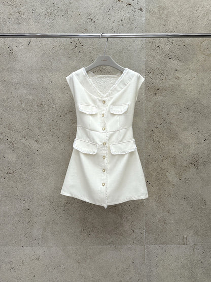 [Elegant] Workwear Tweed V-neck Dress