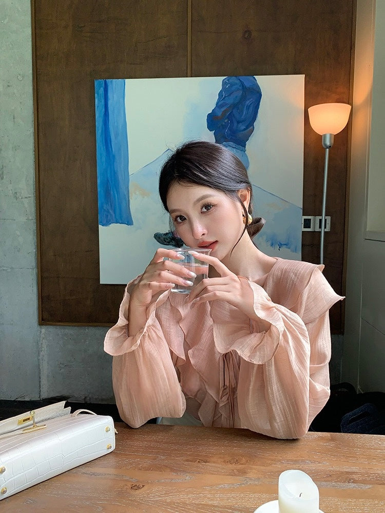 [Elegant] Autumn V-neck chiffon Top