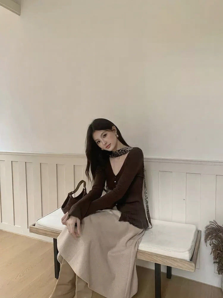 [Girly] Color V-Neck Wool Top