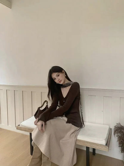 [Girly] Color V-Neck Wool Top