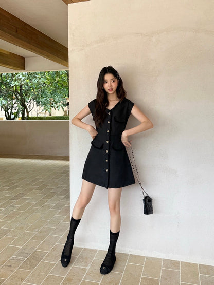 [Elegant] Workwear Tweed V-neck Dress