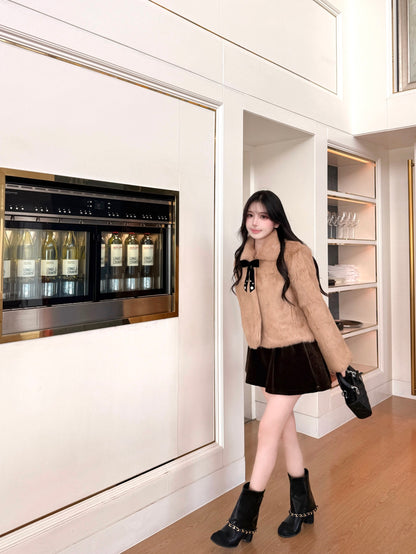 ⁠[Bestseller] Rabbit Fur Ribbon Bow Jacket (PC-015)⁠