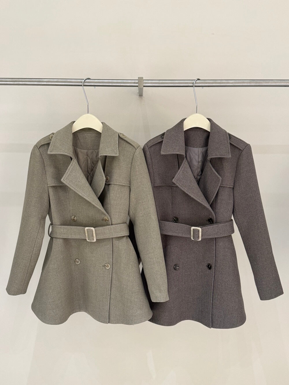 [Elegant] 10% Wool Workwear Coat with Belt