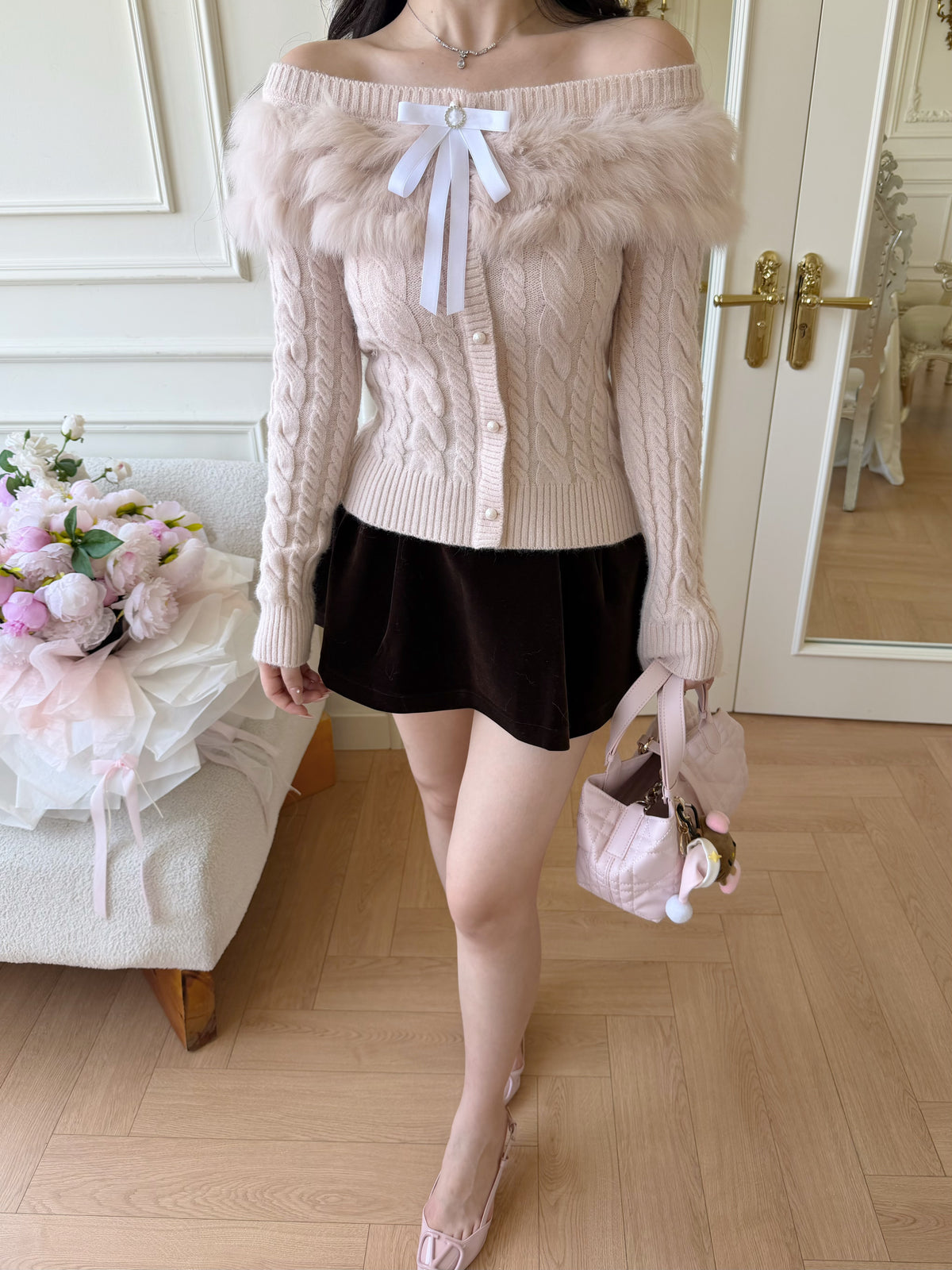 [Girly] Fox Fur Collar 10% Wool Knit Cardigan (QH-083)