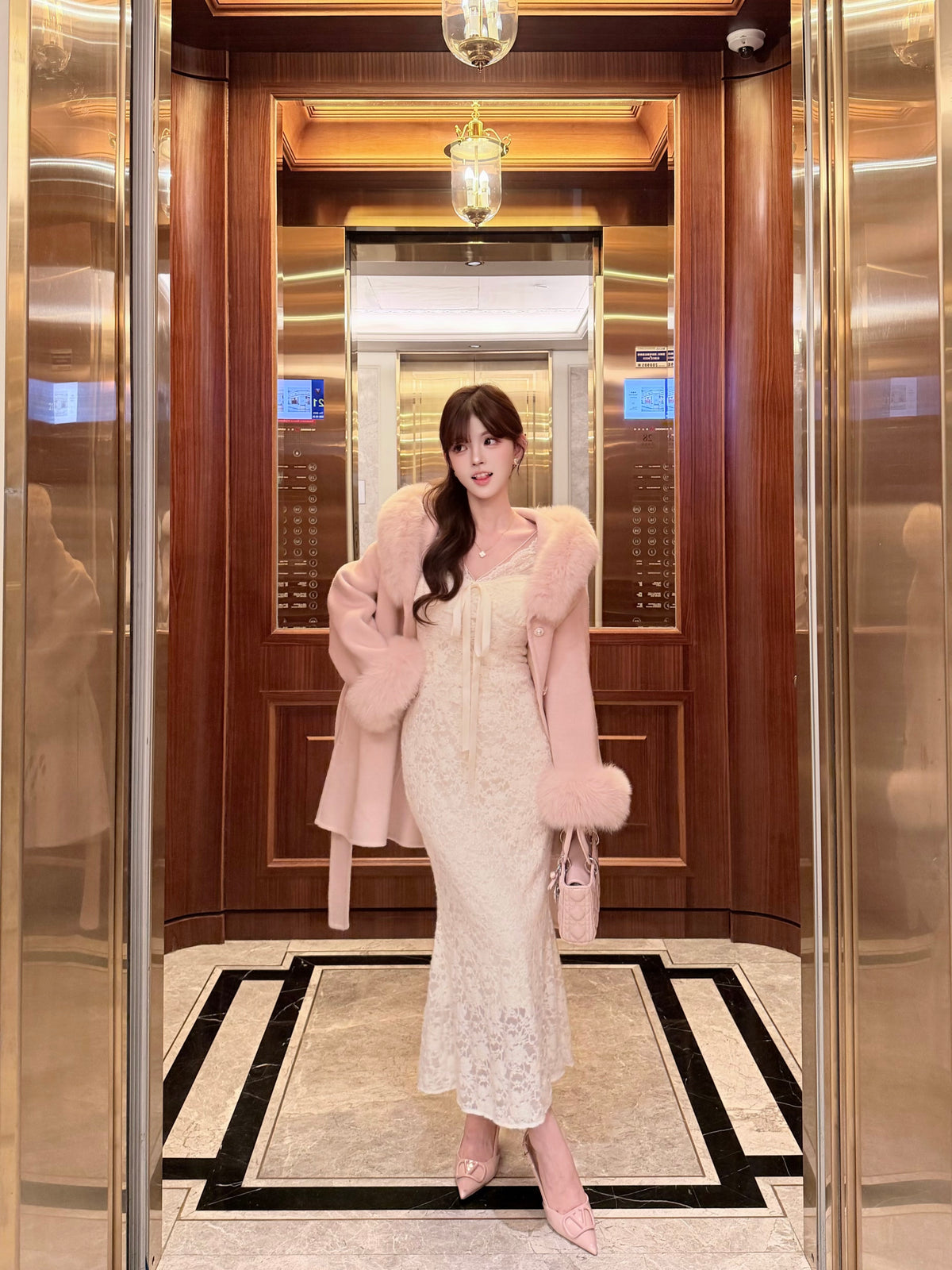 ⁠[French Lace] Ribbon Tie Lace Fitted Mermaid Dress (Q1598)⁠