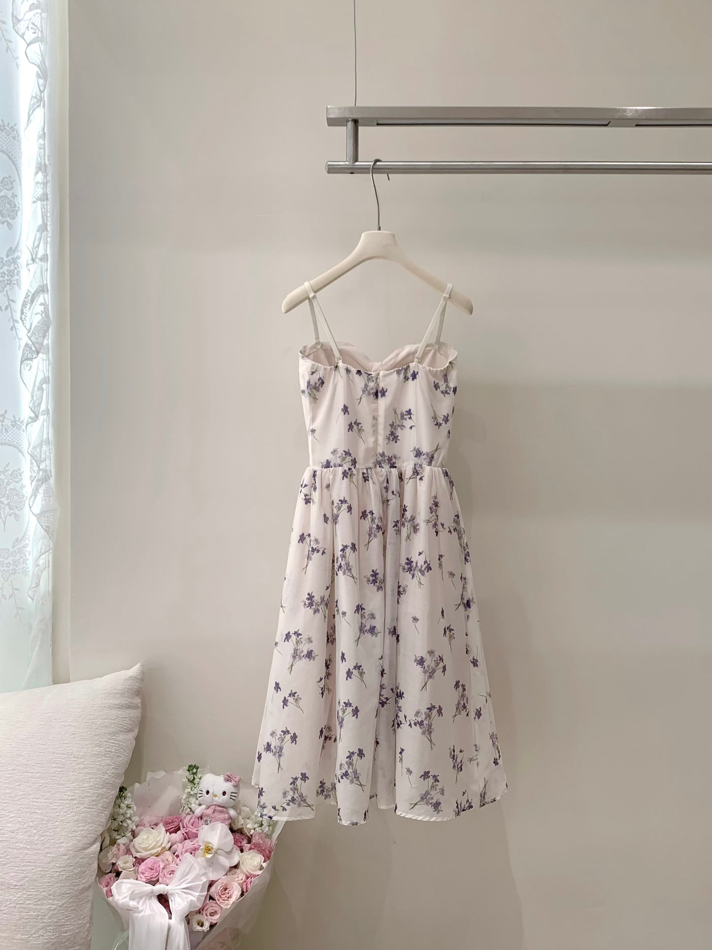 [Artistic] Purple/Blue Floral Sweetheart Neckline Dress (QF066)