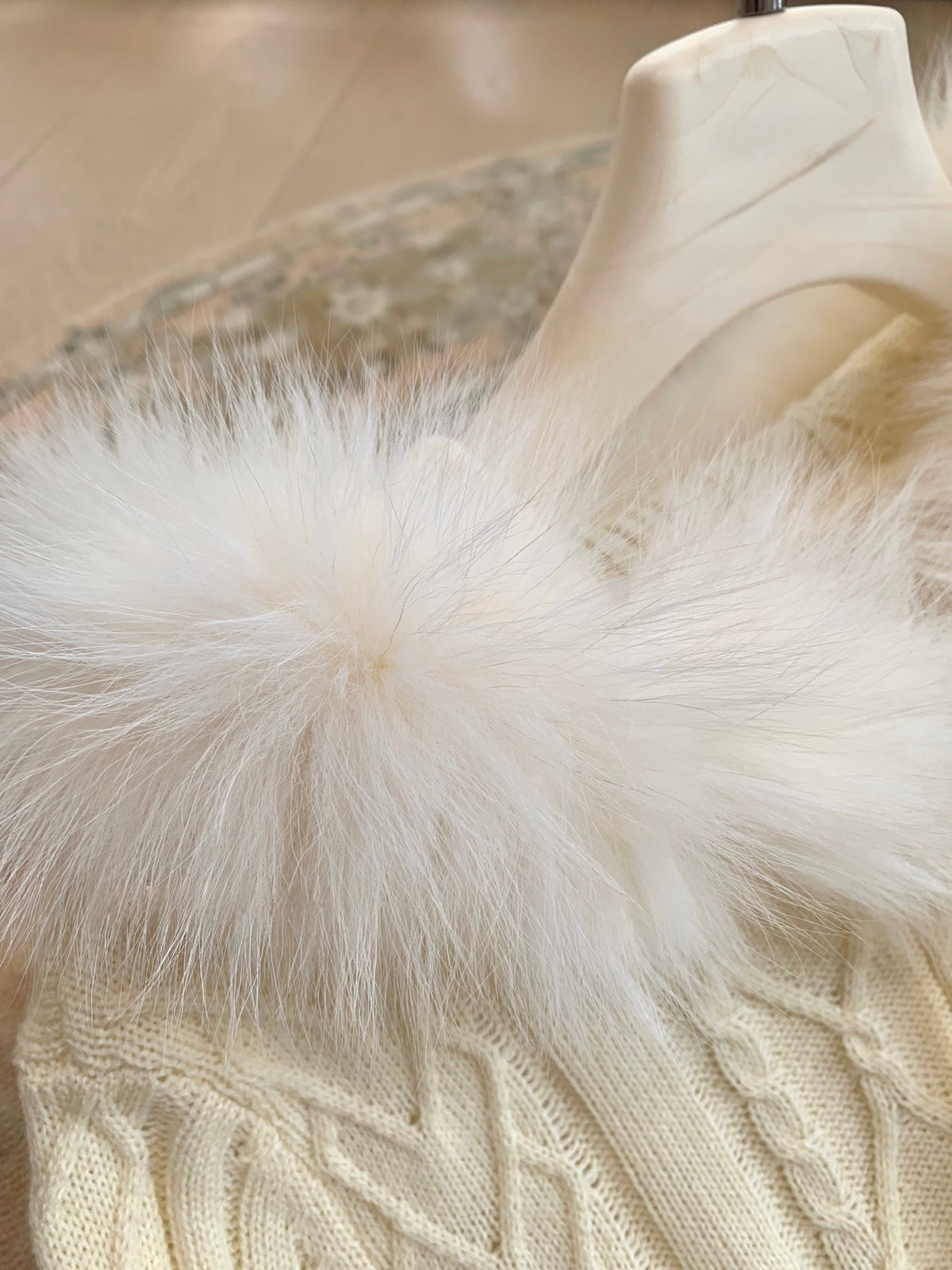[Coquette] Fox Fur Collar Zip-Up Knit Cardigan (MY5812)