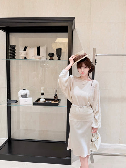 [Dating] Off-Shoulder Batwing Knit Top with Belt (QH-022)