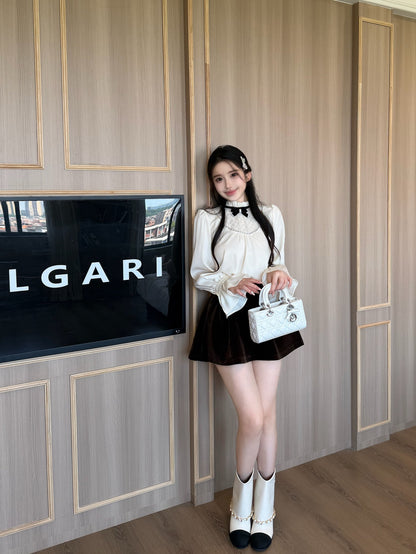 [Coquette] Pleated Chiffon Bow Blouse (Q1516)