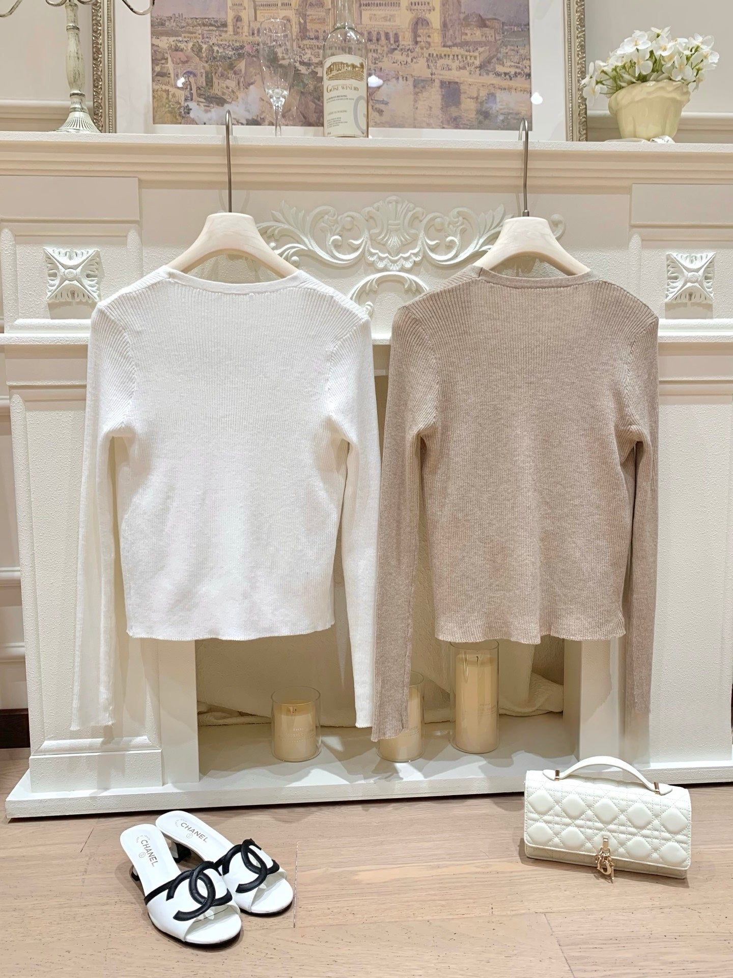 [Romantic] Lace Trim Cami and Knit Cardigan Set (QH-020)