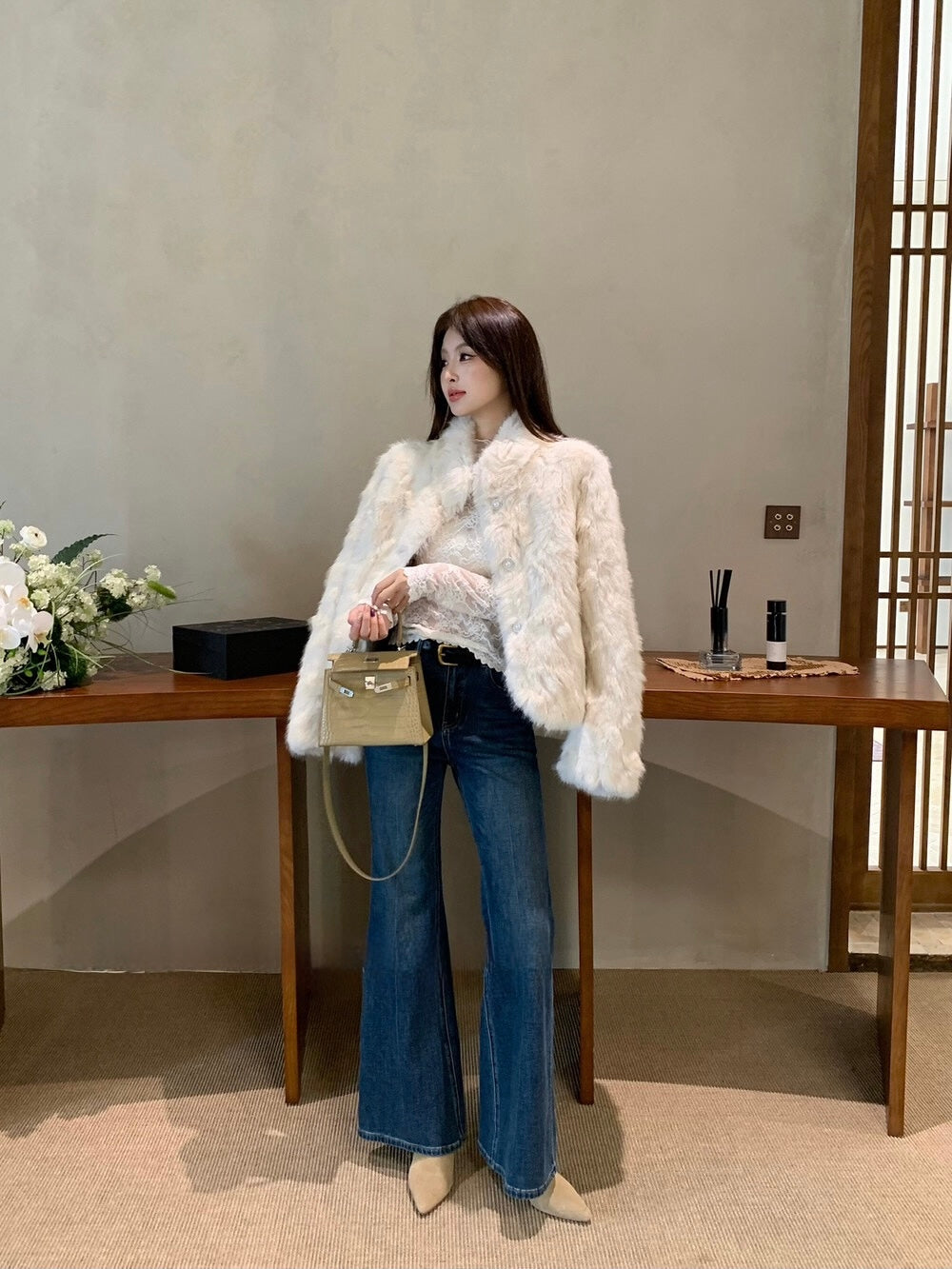[Fluffy] Winter Synthetic Faux Fur Jacket