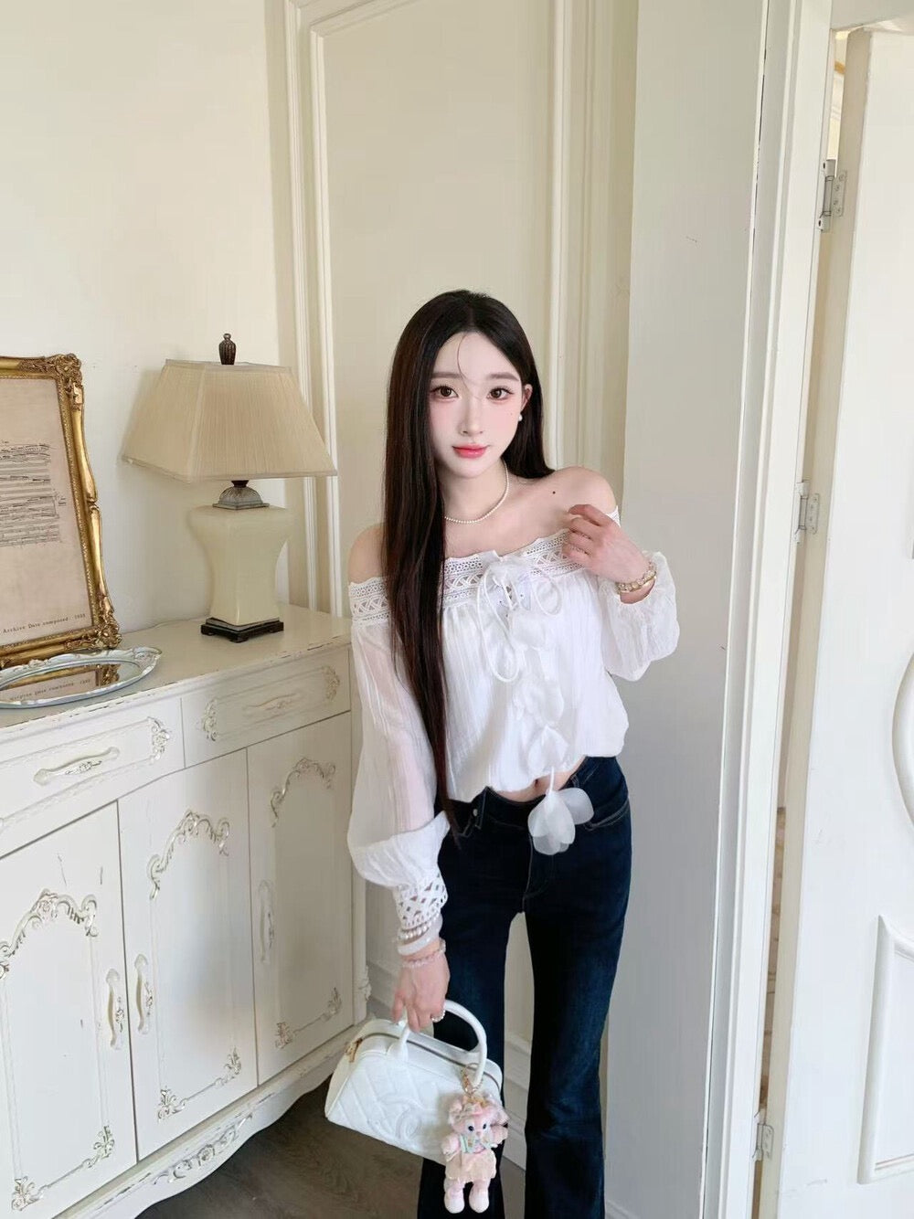 [Flower] Girlgod off-shoulder Top
