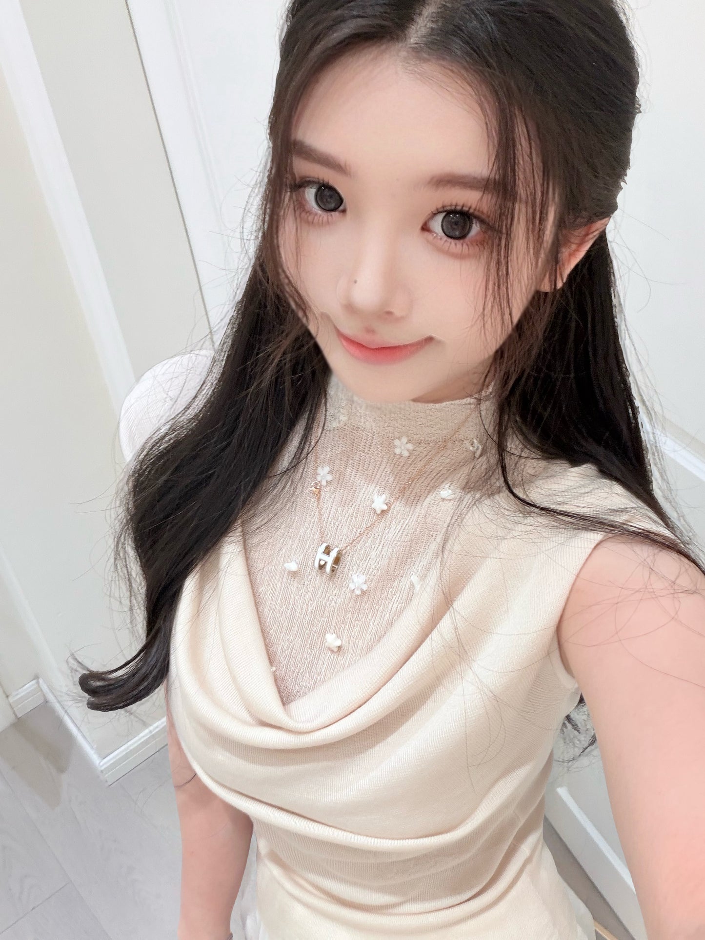 [Luxury] Handmade Pearl Cowl Neck Knit Top (QF033)