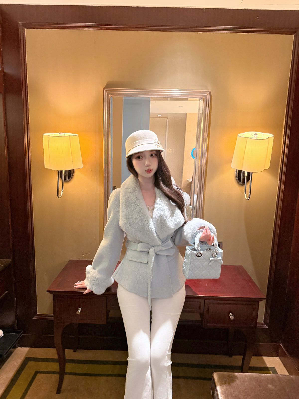 ⁠[Stylish] Fox Fur Collar Belted Double-Faced Wool Short Coat (YRDY-022)⁠