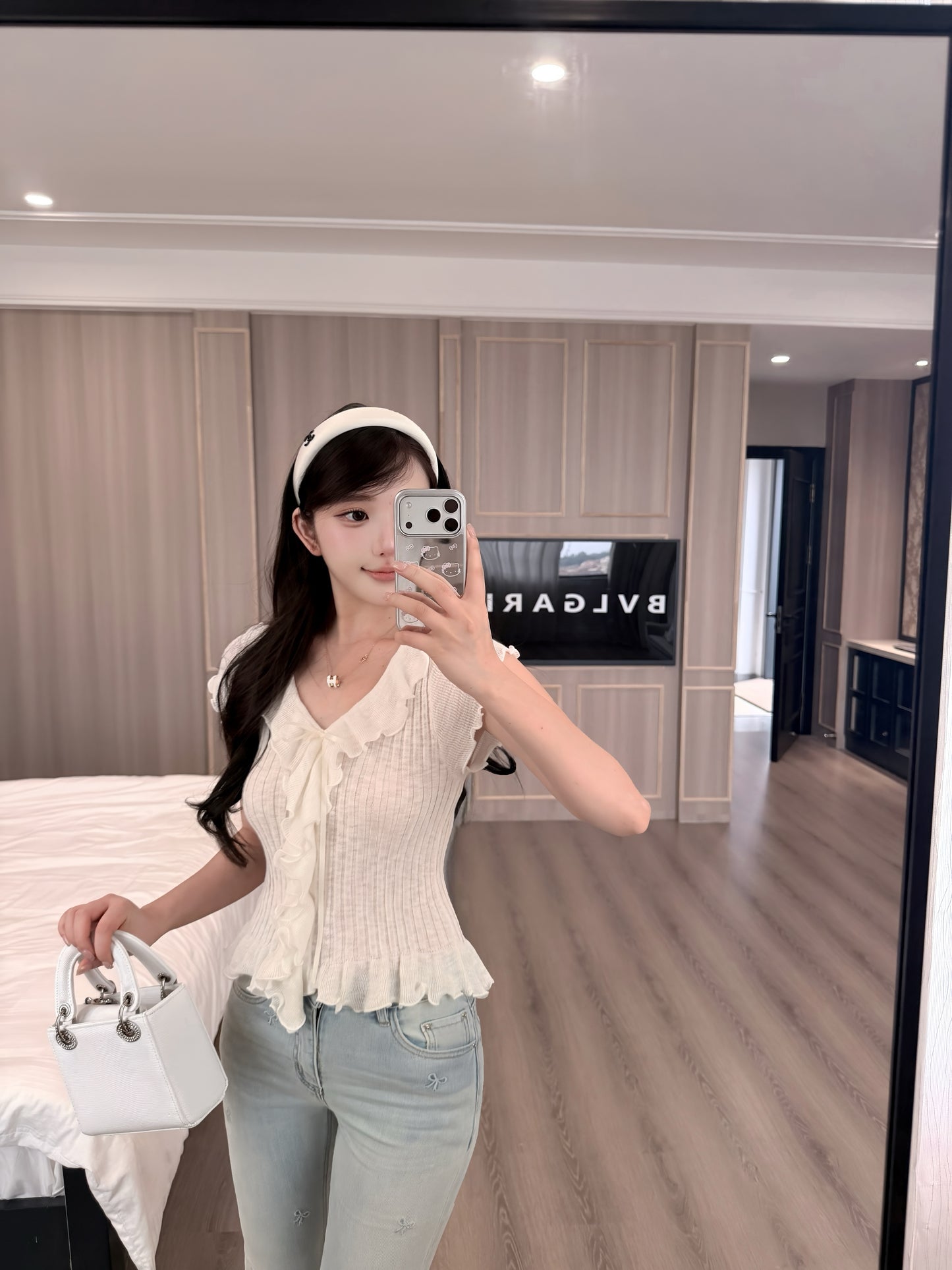 [Girly] Ruffle Flutter Sleeve Knit Top (QF031)