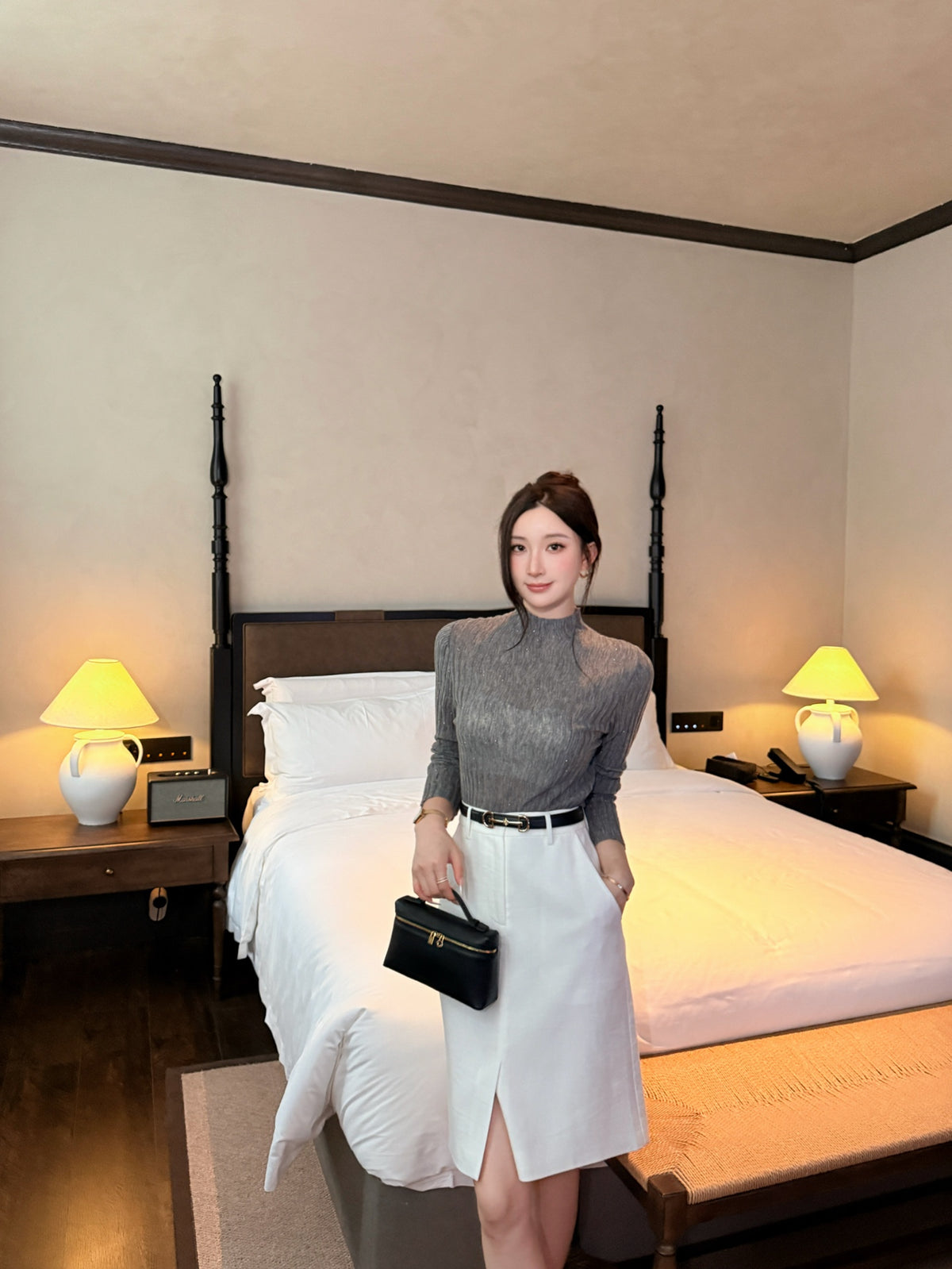[Lumi Premium]70% Linen 30%Lyocell Slit A-Line Skirt (YR26187)