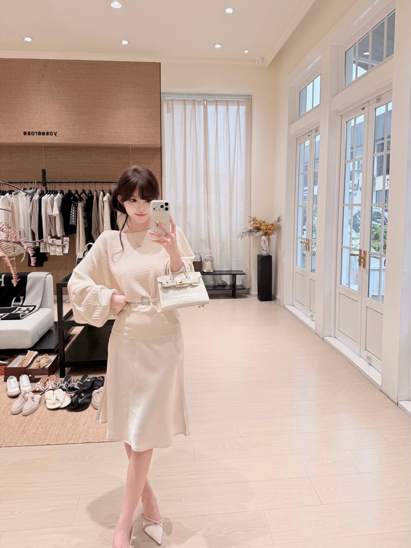 [Dating] Off-Shoulder Batwing Knit Top with Belt (QH-022)