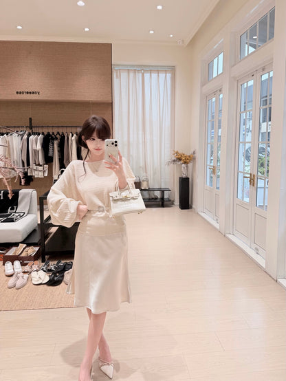 [Dating] Off-Shoulder Batwing Knit Top with Belt (QH-022)