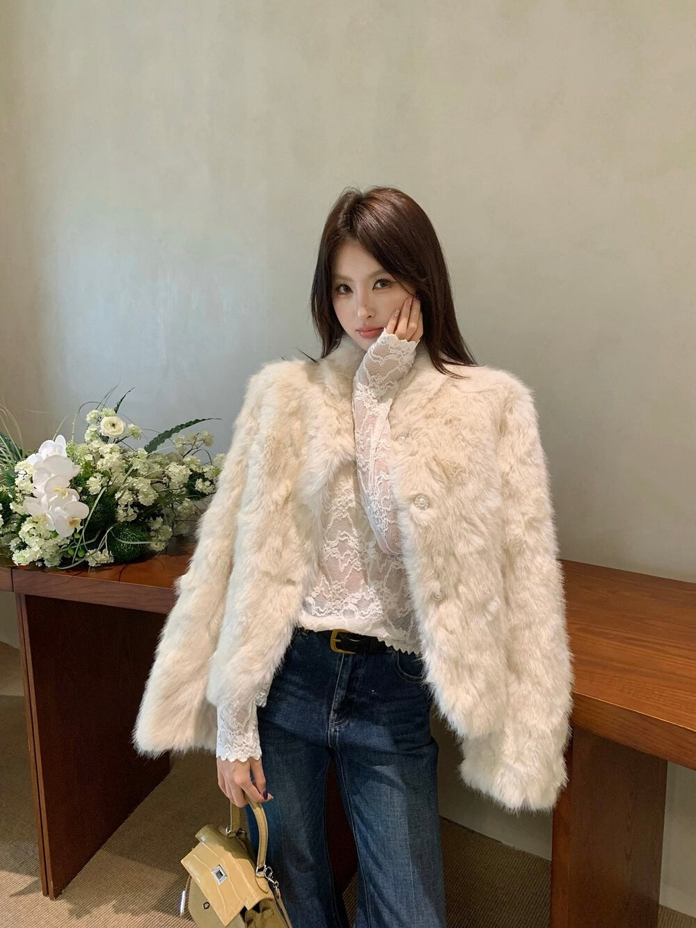 [Fluffy] Winter Synthetic Faux Fur Jacket