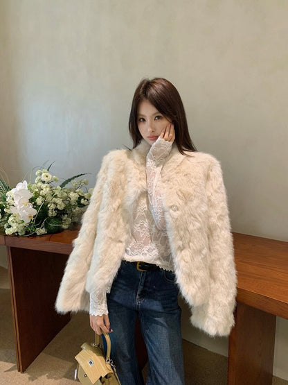 [Fluffy] Winter Synthetic Faux Fur Jacket