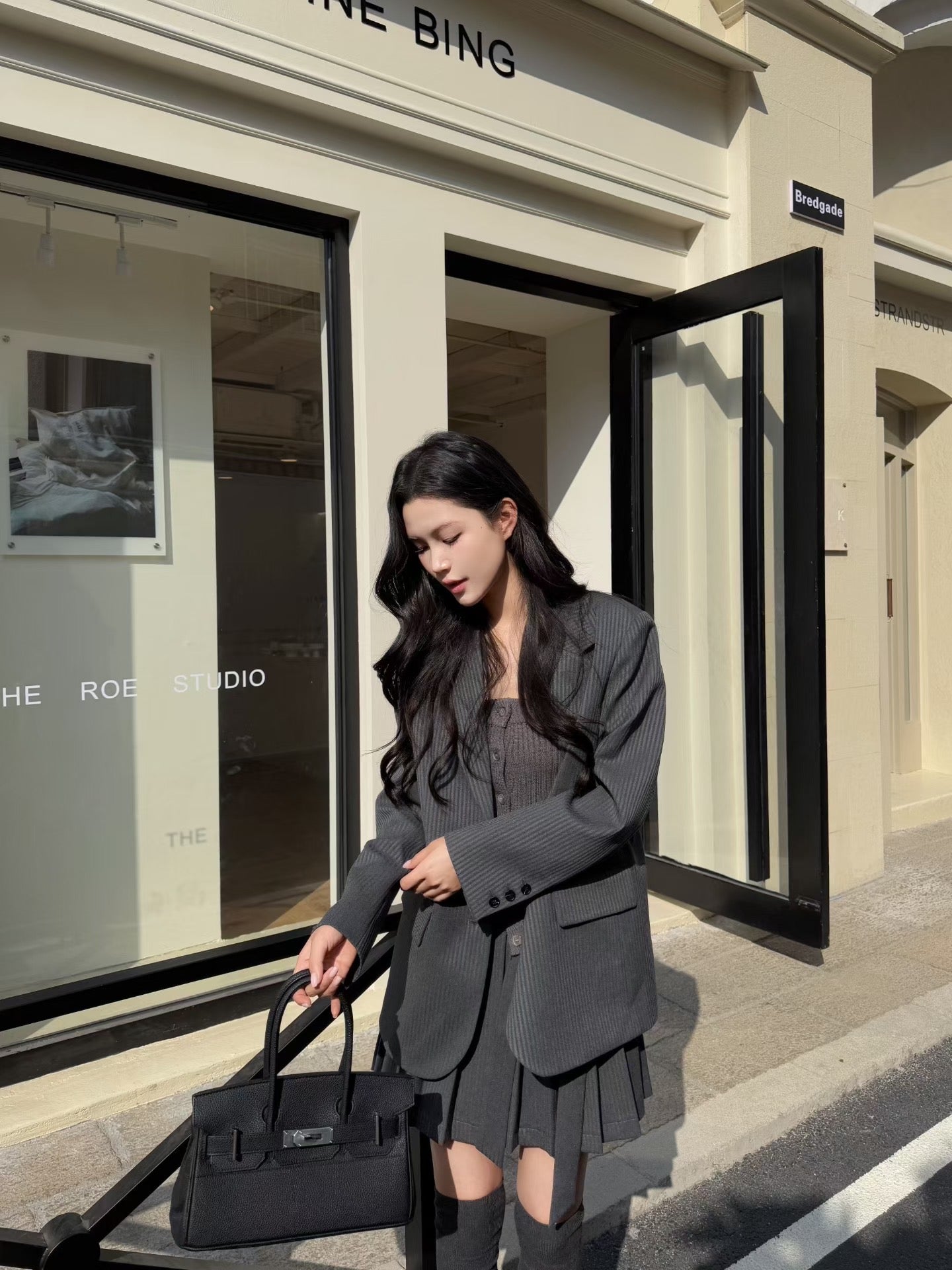 [Miu Style] Stripes Blazer + Pleated Skirt Set
