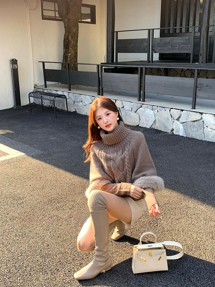 [Stylish] Korean Style High Neck Knitted Sweater