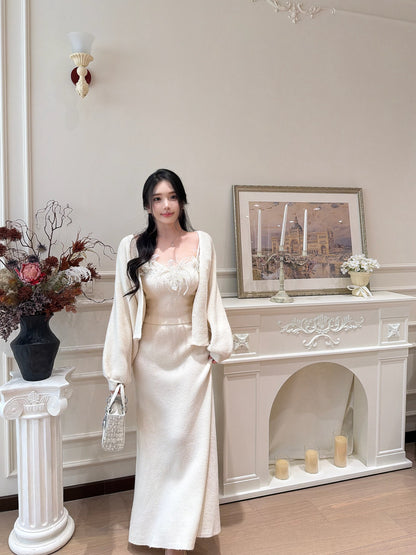 [Elegant]Japanese Style Feather Lace 3-Piece Knit Set (QH-076)