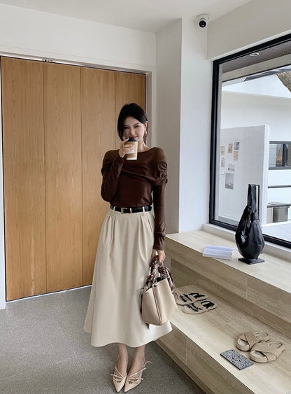 [Versatile] Pleated Long Skirt(with belt)