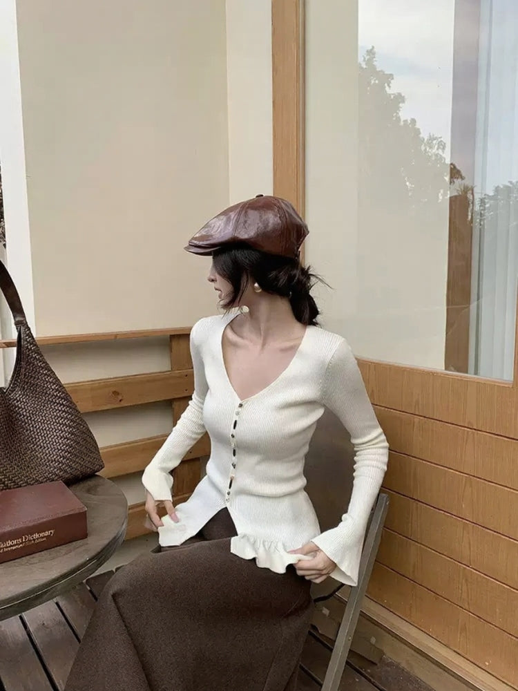 [Girly] Color V-Neck Wool Top
