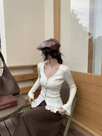 [Girly] Color V-Neck Wool Top