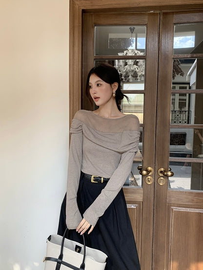 [Stylish] White Label Lace 28%Wool Top