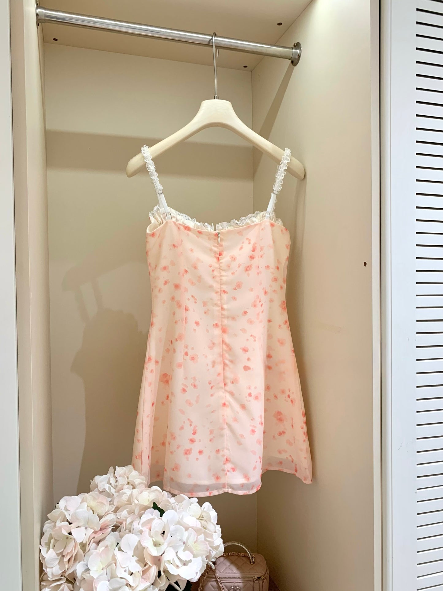 [Artistic] Watercolor Floral Lace Strap Mini Dress (QF083)
