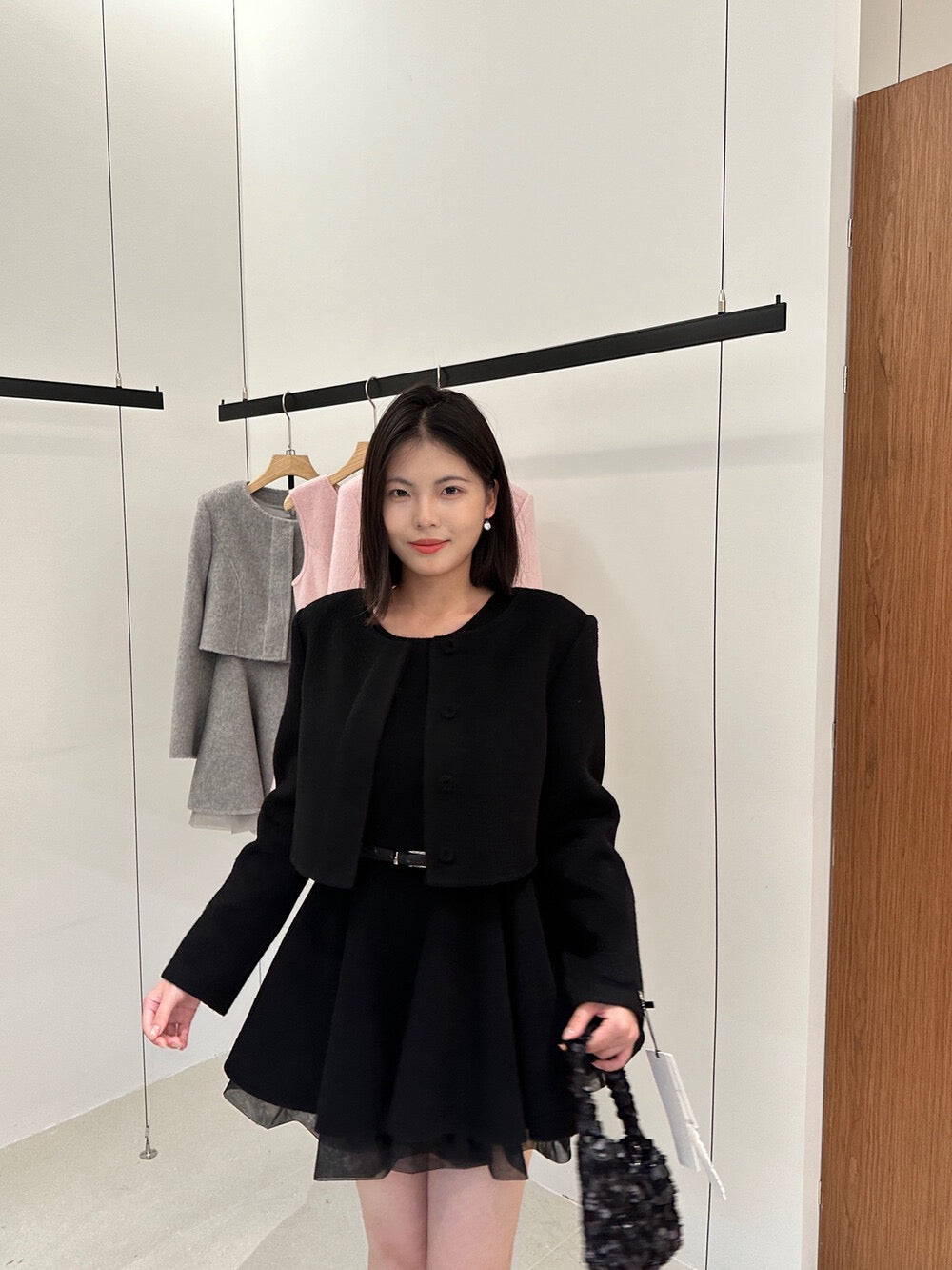 [Luxury] 100% Wool OL Onepiece Dress + Jacket Set (with belt)