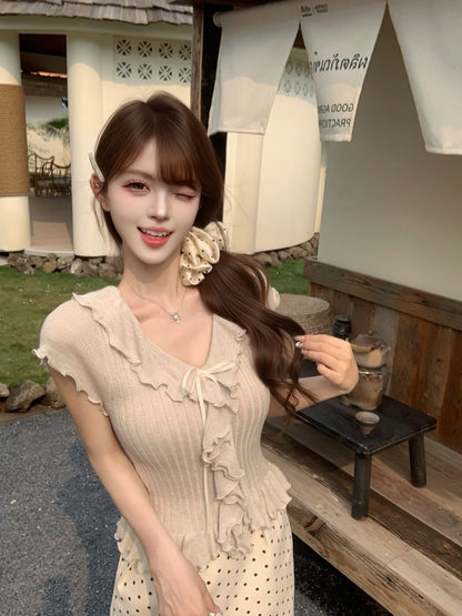 [Girly] Ruffle Flutter Sleeve Knit Top (QF031)