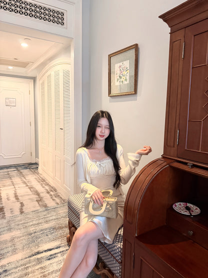 [Coquette] Soft Lace Trim Knit Cami and Cardigan Set (MYQ-01)⁠