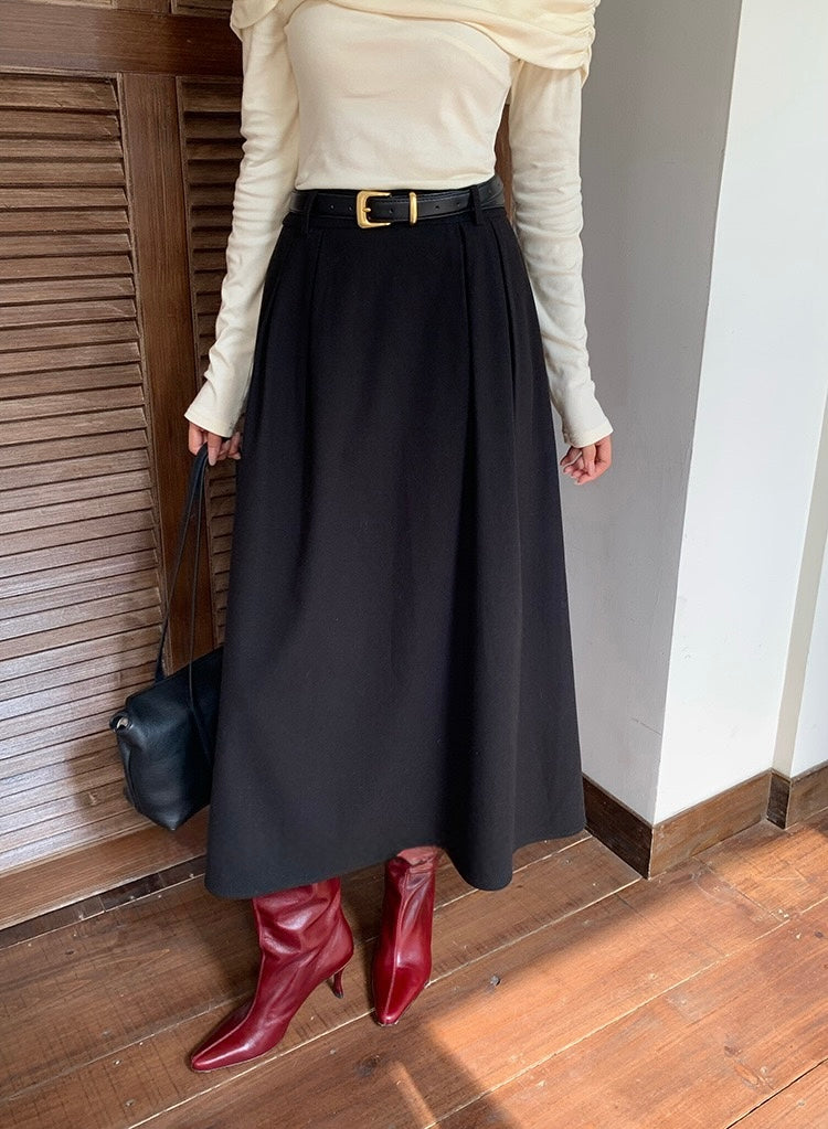 [Versatile] Pleated Long Skirt(with belt)
