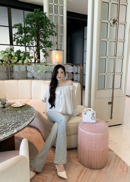 [Bling Bling] Girly Ribbon Blue & White Top (Q089)