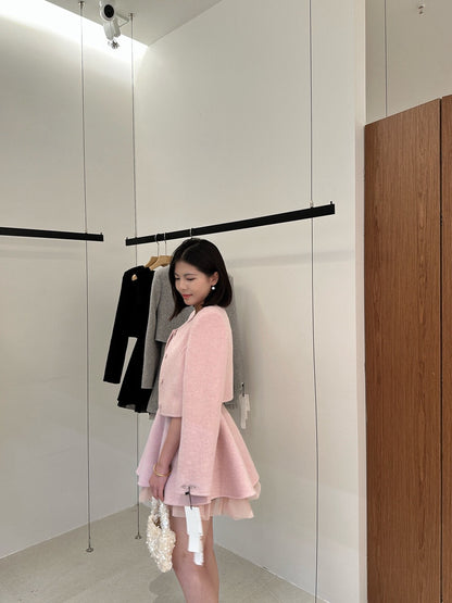 [Luxury] 100% Wool OL Onepiece Dress + Jacket Set (with belt)