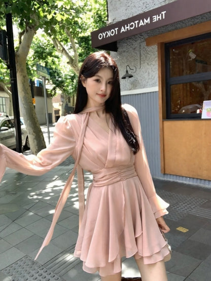 [Girly] White label V-neck Long-sleeve Elegant Dress