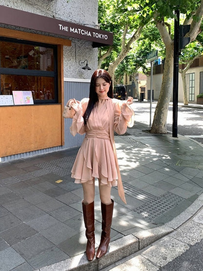 [Girly] White label V-neck Long-sleeve Elegant Dress