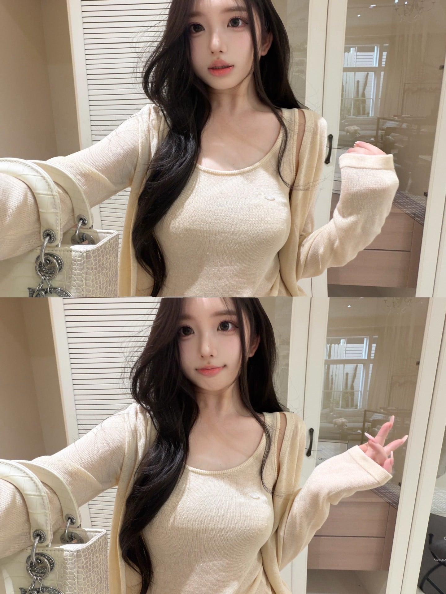 [Sweet] Soft Knit Cardigan Tank Top and Skirt Three-Piece Set (QH-015)