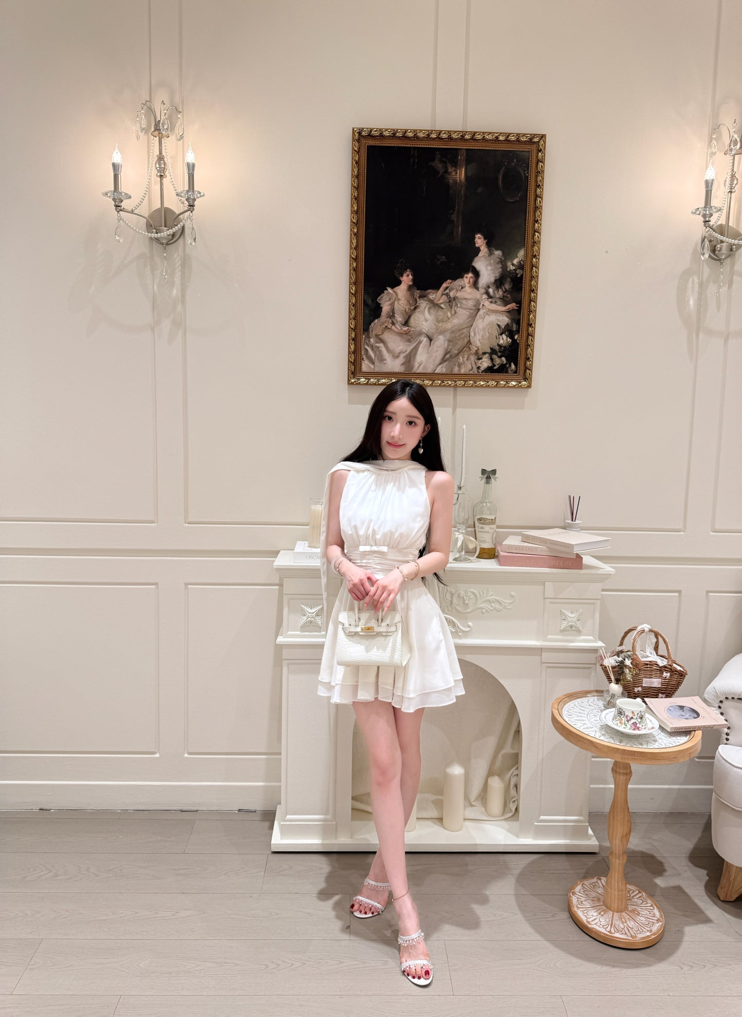 [Elegant] Chiffon Pink& Beige Dress (Q1056)