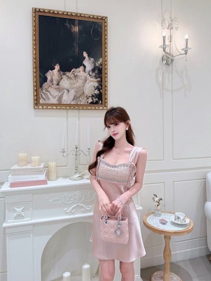 [Luxury] Beaded Satin A-Line Mini Dress (QF059)