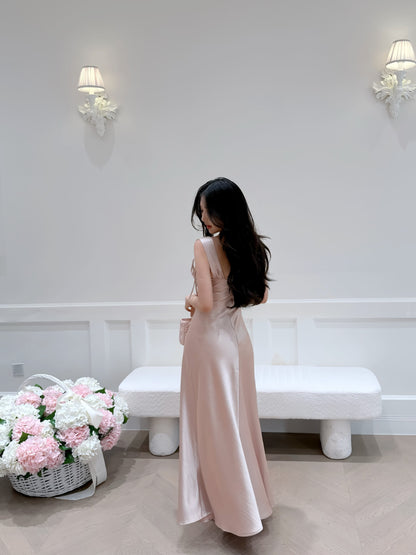 [Luxury] Beaded Satin A-Line Long Dress (QF059-1)